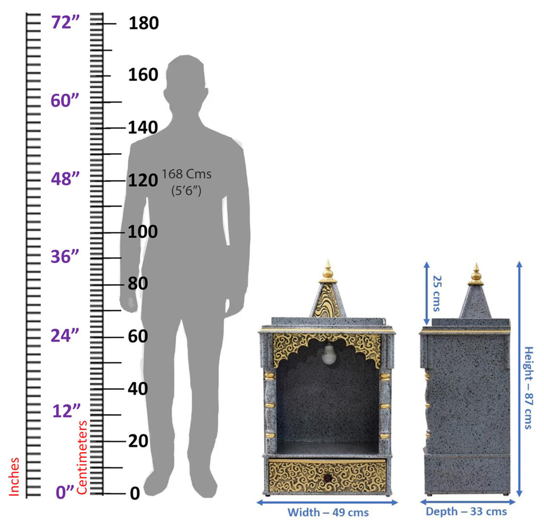 Silver Pooja Temple/Mandir with Tray and One Drawer - Side Closed - Image 7